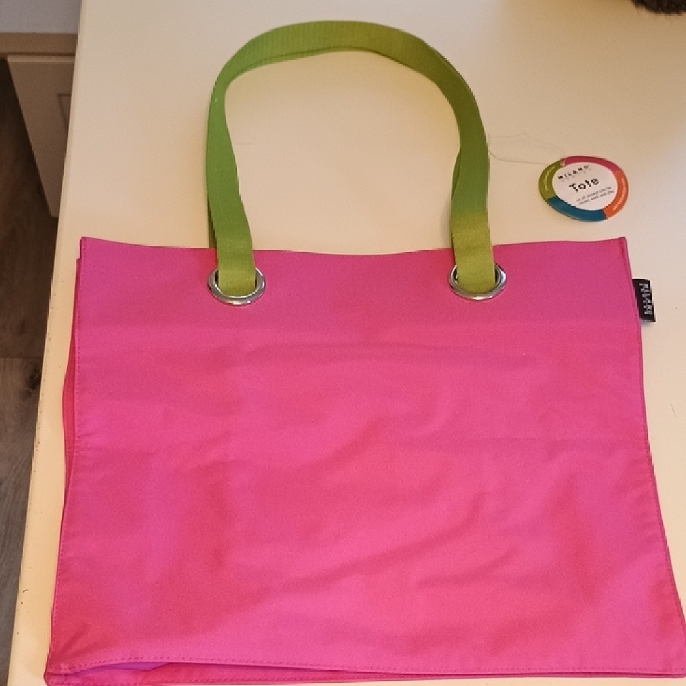 Woman's Milano Tote Series Vibrant Pink with Green Handles- Brand New With Tags!
